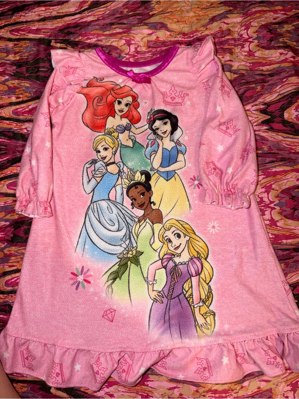Disney Pink Princess Girls' Nightgown with Ariel, Cinderella & Friends
